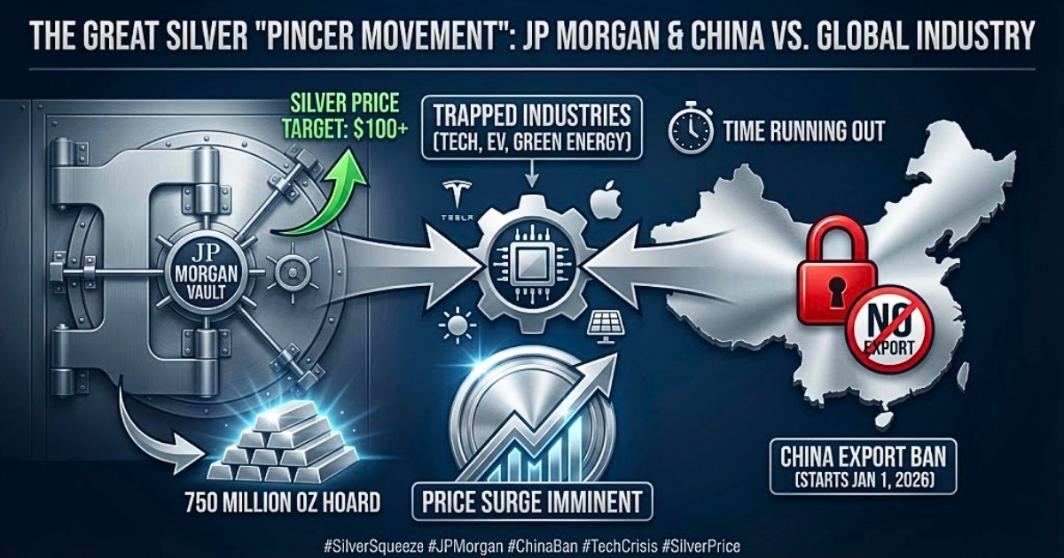 After 15 years of price suppression, the banking giant hoards 750 million ounces as China’s export ban threatens to paralyze global industries.